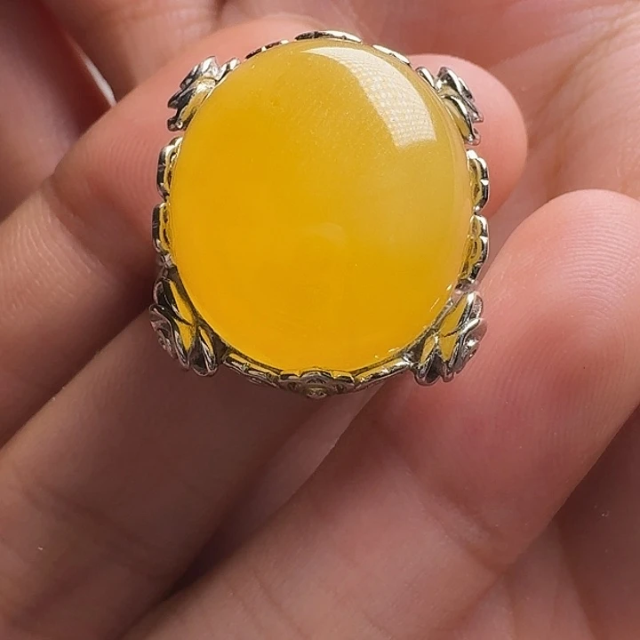 蜜蜡银S925镶嵌戒指戒指