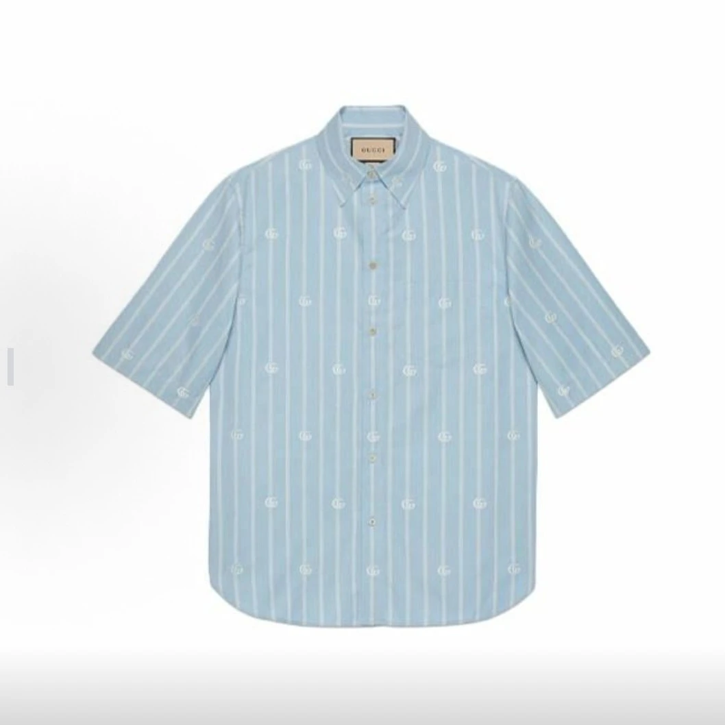 99新 GUCCI/古驰 古驰23SS 老花满印刺绣短袖衬衫