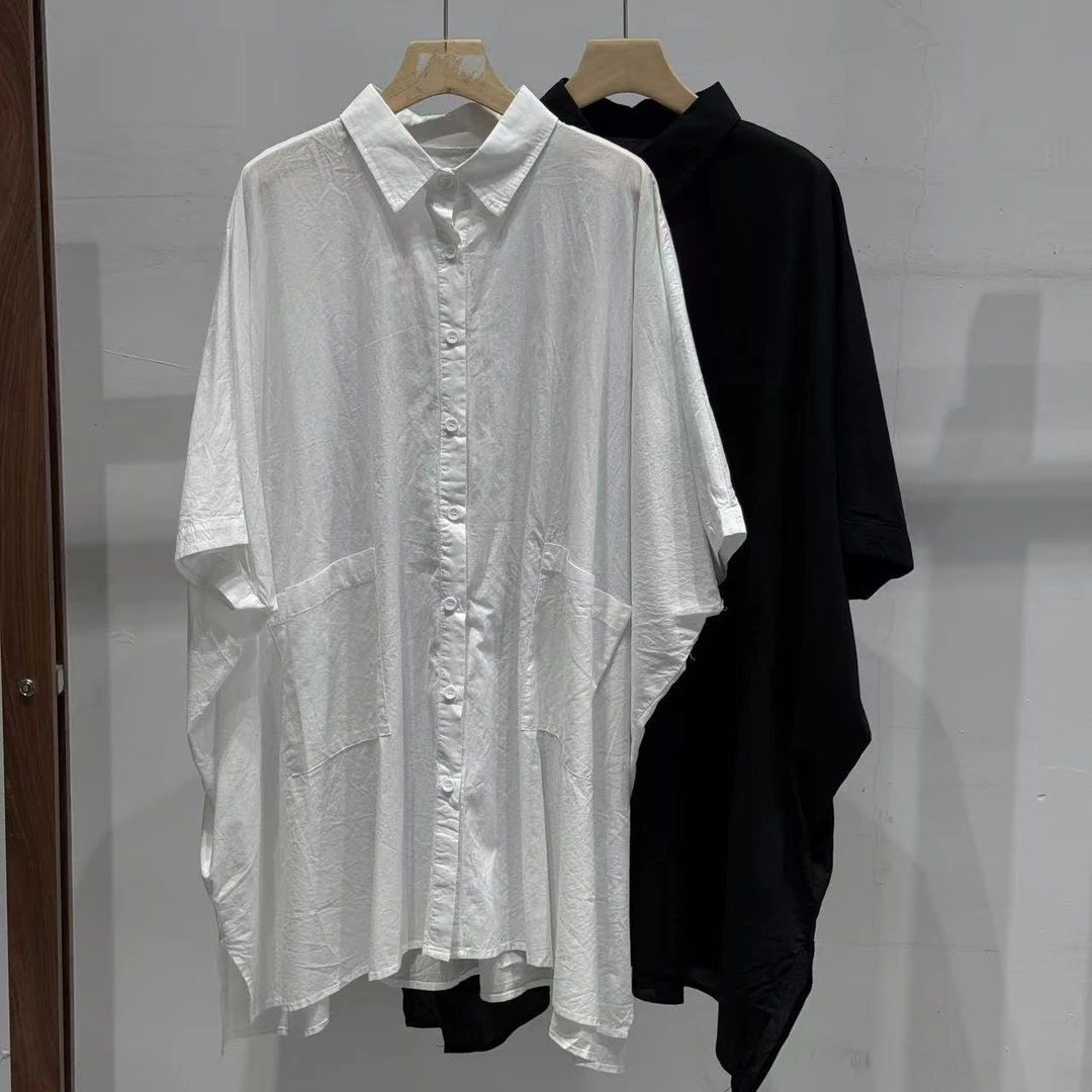 【ATAYI】2025喜喜夏季新款设计师休闲不规则韩版长款衬衫8132#