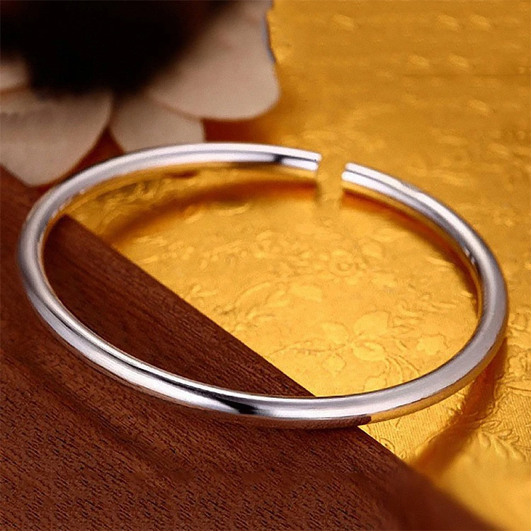 足银手镯 银色饰品 光面 028