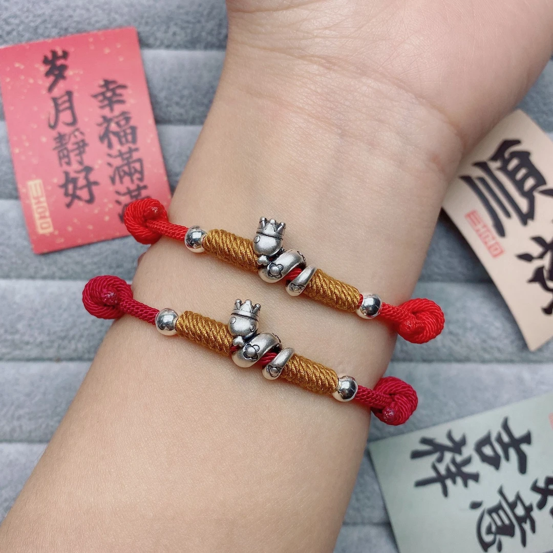 足银布艺银制品 复古足银999卷卷蛇手链简约百搭平安招财手绳