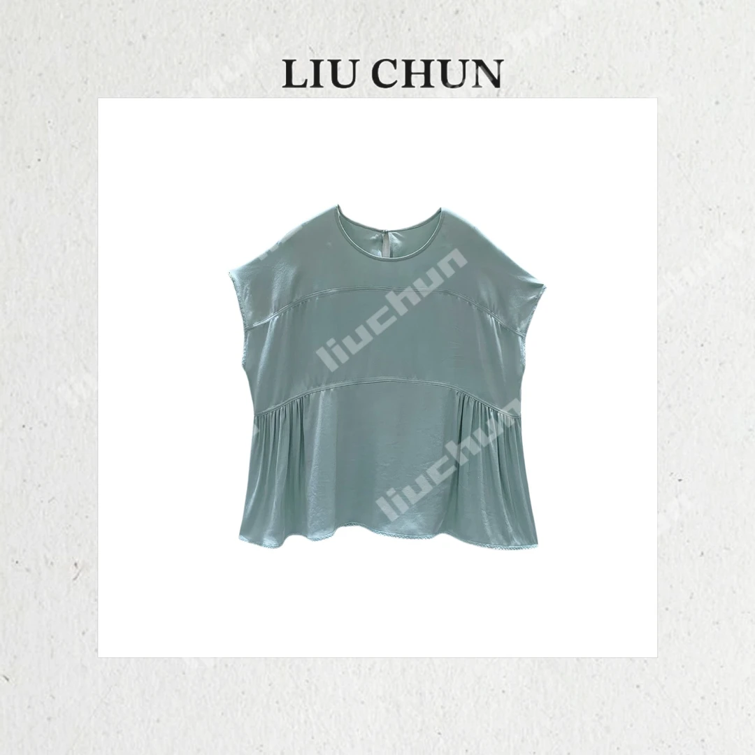 【线条三层拼接】CHUN家夏季宽松休闲百搭时尚桑蚕丝上衣