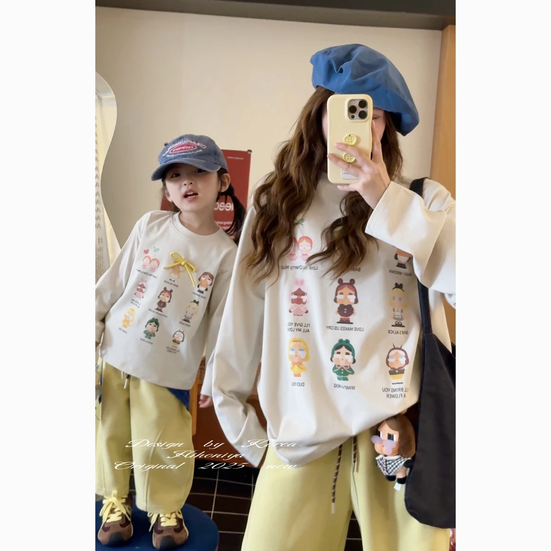 【满印哭娃】三Hihoniya~2025秋季亲子卡通印花宽松抗菌舒适长袖T