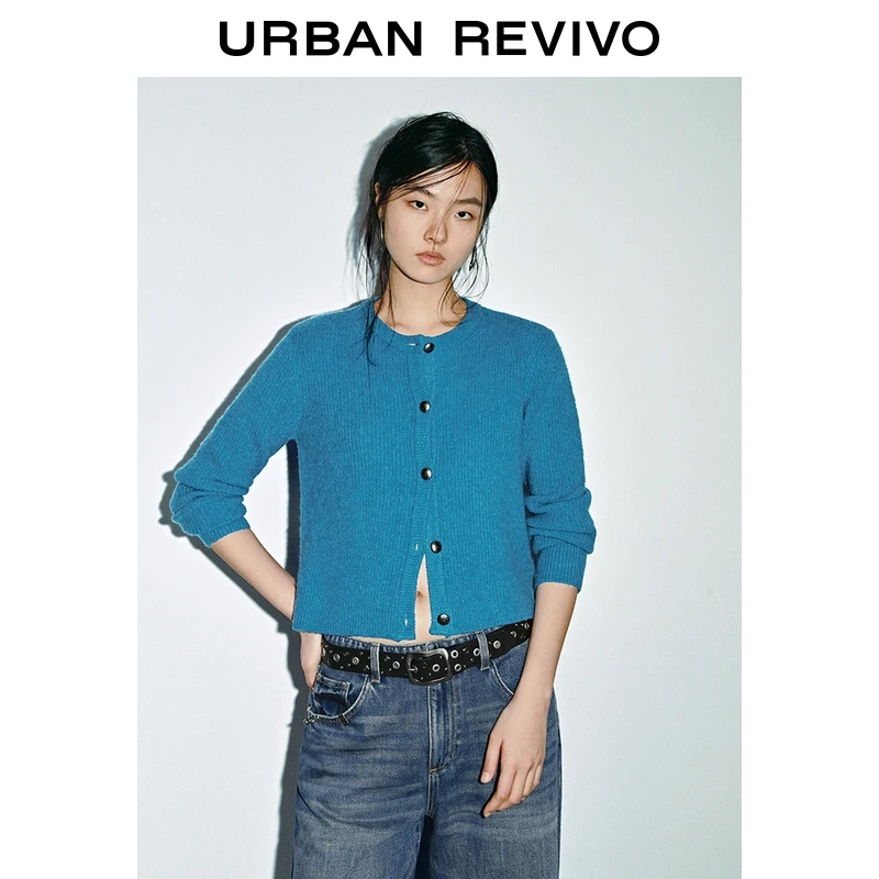 UR2025秋季新款女装潮流金属纽扣圆领短款针织开衫UYV950069