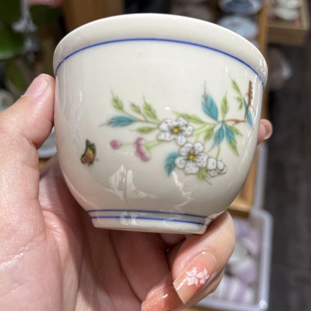 100ml大容量主人杯新中式高颜值山茶花陶瓷茶杯家用功夫茶具