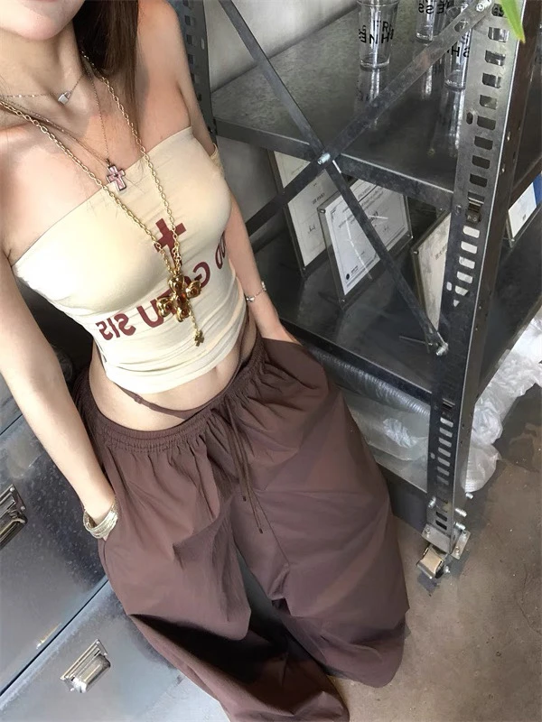 一字肩抹胸女夏外穿性感显瘦美背十字架吊带背心辣妹上衣9491