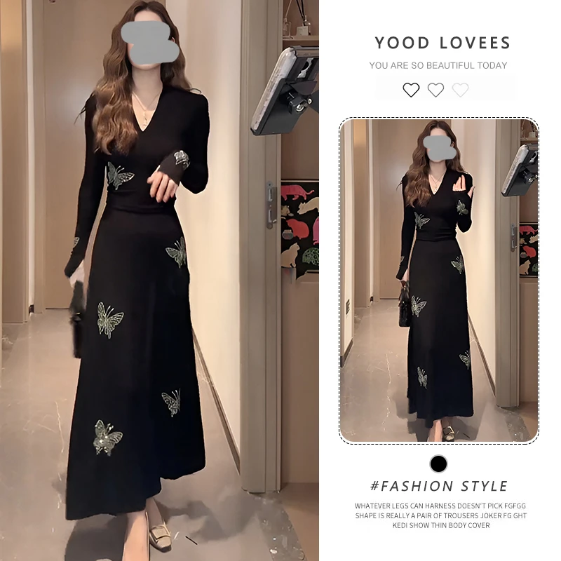 赫本风气质V领蝴蝶修身上衣半身裙女2025春秋新款名媛高级两件套