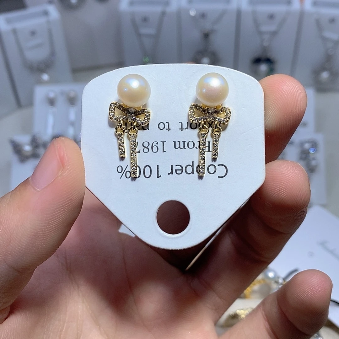 银S925镶嵌淡水珍珠耳饰