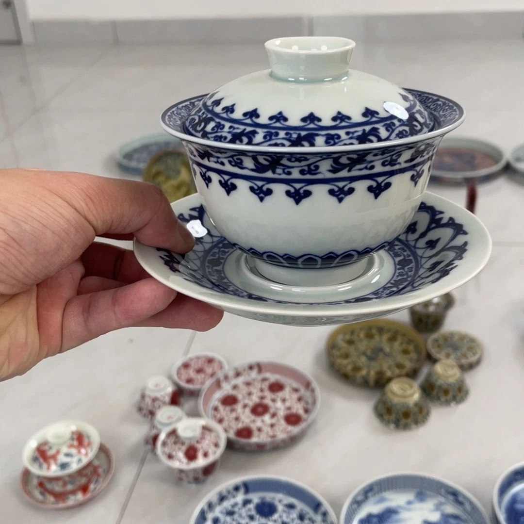 瓷片景德镇宝箱三才元宝盖碗