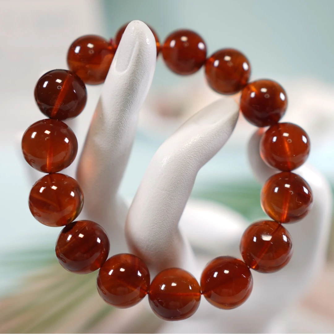 臻雅珠宝-灵草珀14+缅甸紫罗兰圆珠3A级琥珀素圈时尚百搭单圈手串