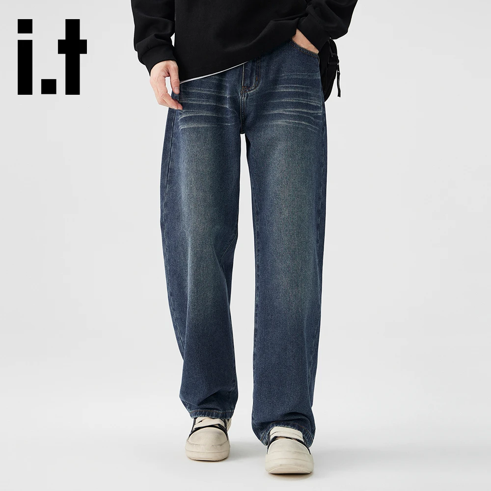 it:CHOCOOLATE美式复古水洗牛仔裤男秋冬季新款直筒阔腿休闲长裤