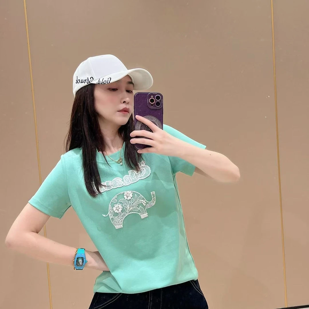 新款宽松版型短袖506043显瘦洋气休闲体恤半袖t恤圆领纯棉女款