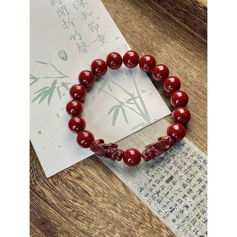 含辰砂工艺品10MM朱砂双貔貅手链 MTX-0198