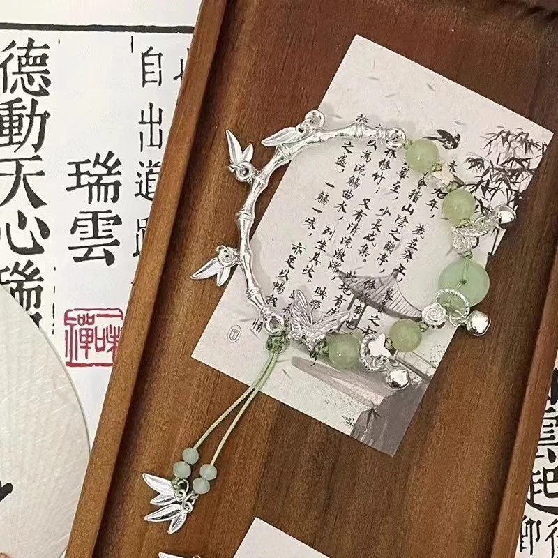 合金手链 新中式竹节蝴蝶半镯手链轻奢ins小众高级感古风串珠手串