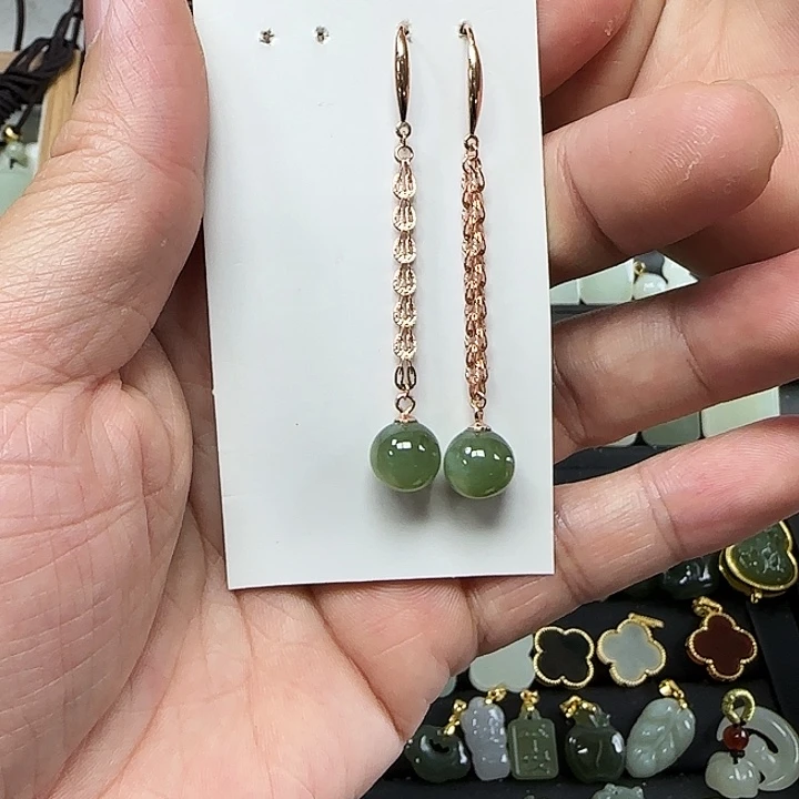 和田玉耳饰银S925镶嵌季*倩