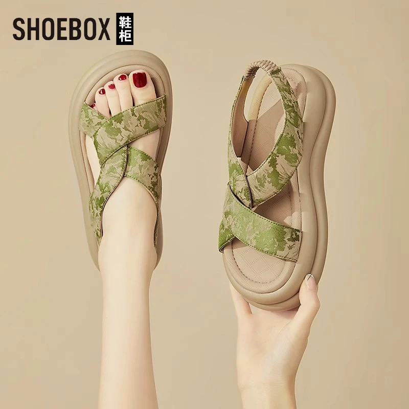 SH0EBOX鞋柜新中式鞋子厚底凉鞋女2025新款夏季软底防滑休闲凉拖