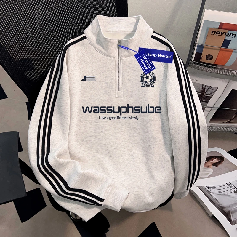 WASSUP HSUBE半拉链立领套头男士秋冬oversize卫衣美式百搭上衣潮