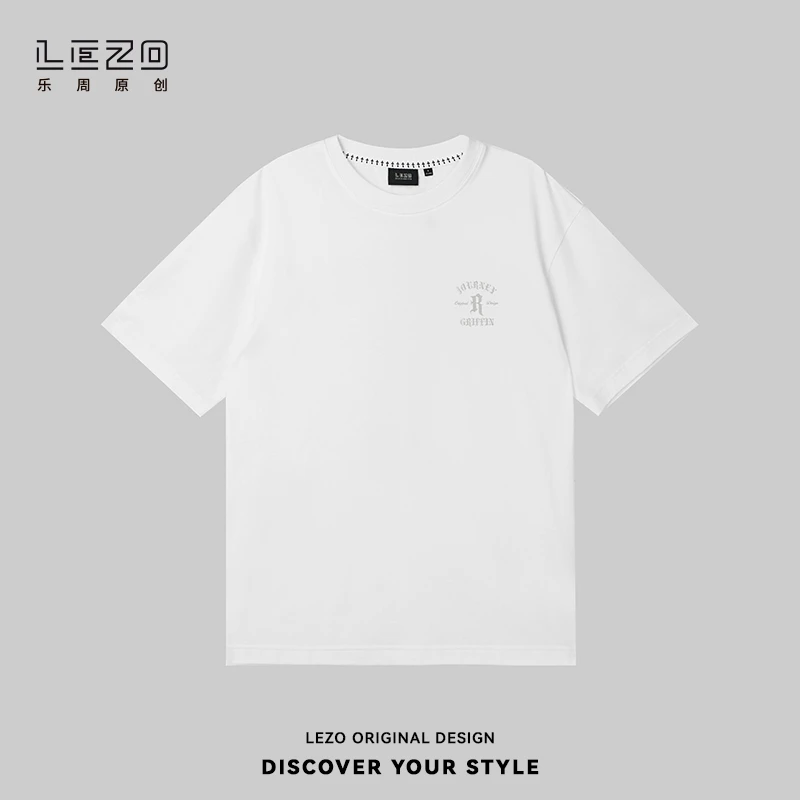LEZO乐周原创 夏季新款短袖圆领T恤落肩版 925201539 白色