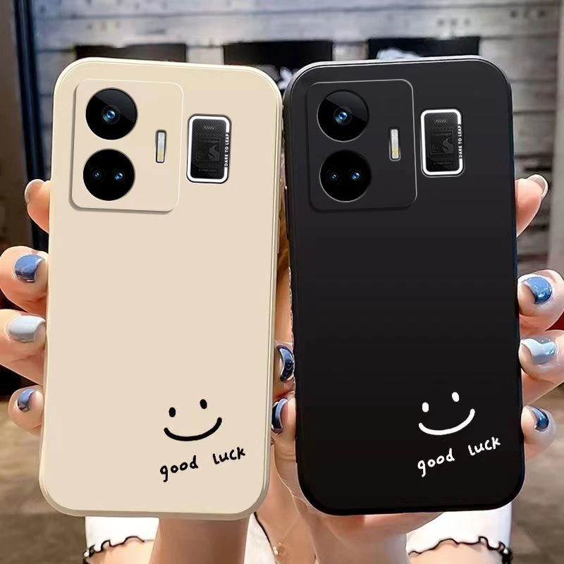黑白简约笑脸适用realme真我gtneo5手机壳RMX3706软硅胶软套防摔