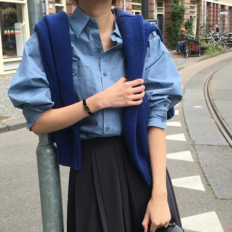 2025年春新款韩简约日常通勤休息百搭设计感长袖衬衫