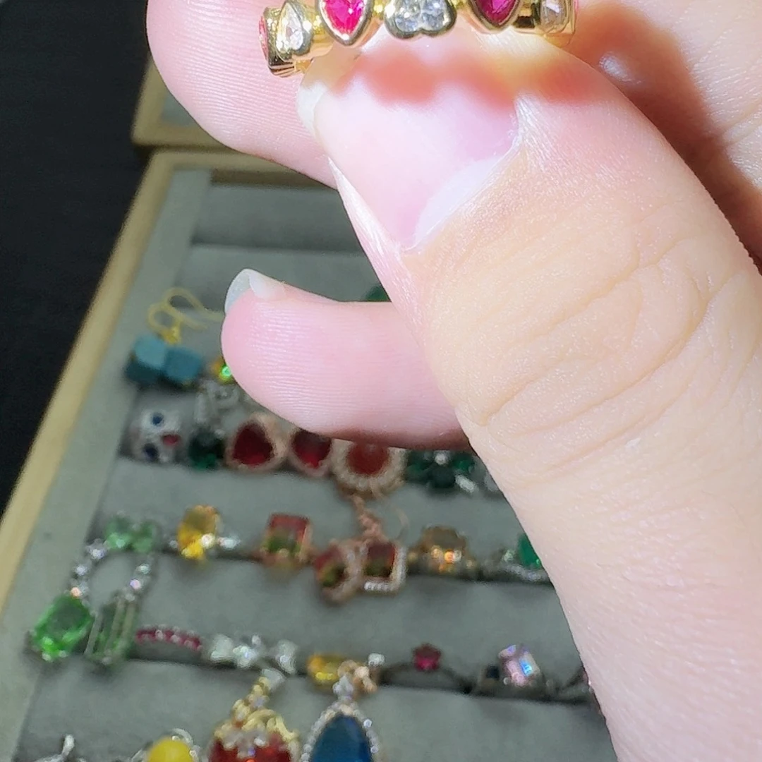 绿水晶戒指银S925镶嵌芯*