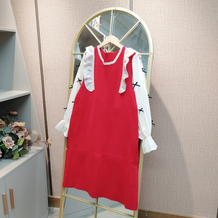 AK114孕妇红色针织连衣裙100-150微染