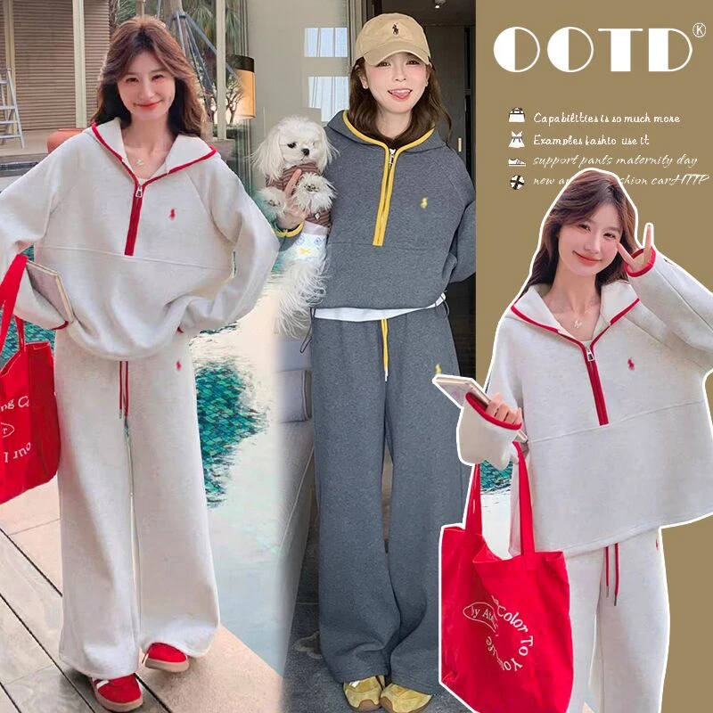 时尚孕妇洋气减龄卫衣秋季2025新款超火休闲运动阔腿裤孕妇两件套