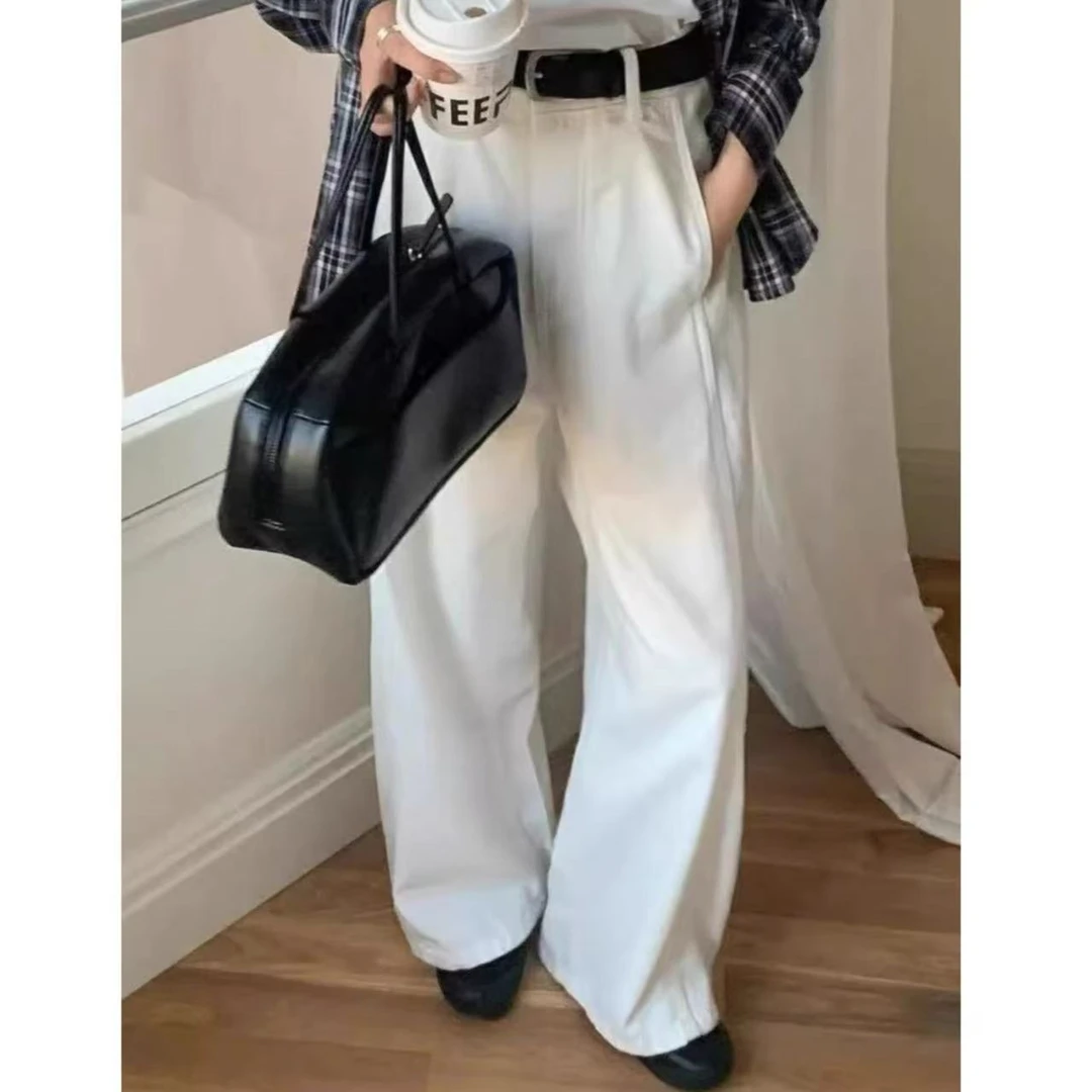 【NO退NO换】韩版高腰显瘦阔腿牛仔裤（配腰带）32088 后松紧腰