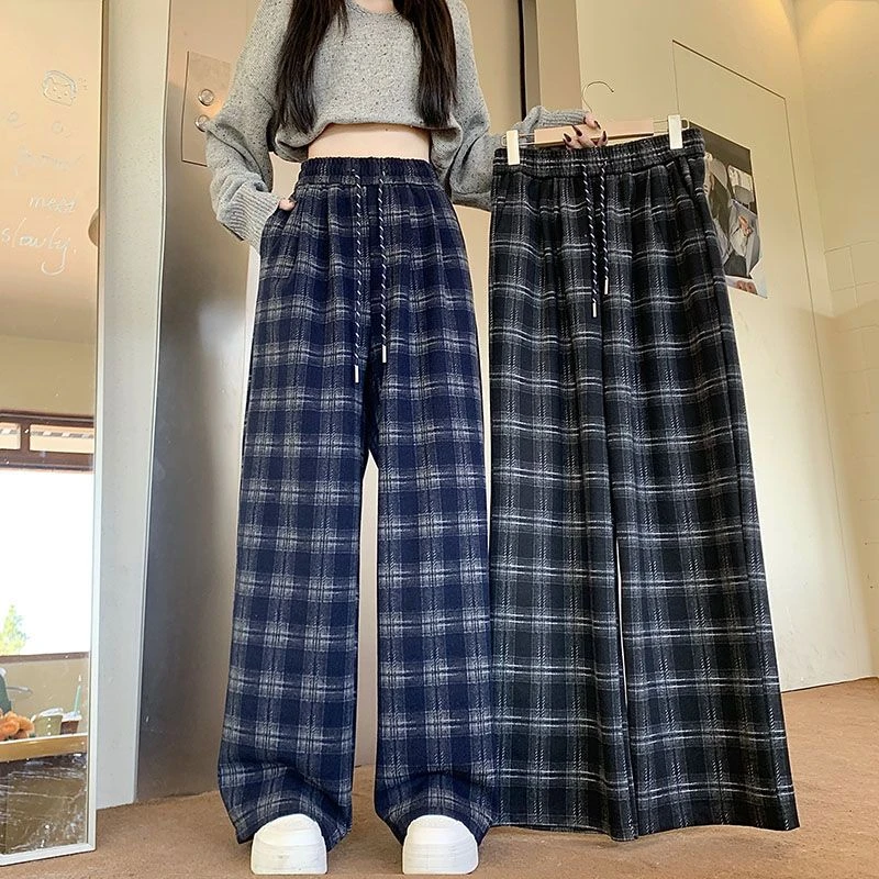 【实拍 TR原版格】 早春格子休闲裤女高腰直筒裤百搭显瘦宽松阔腿