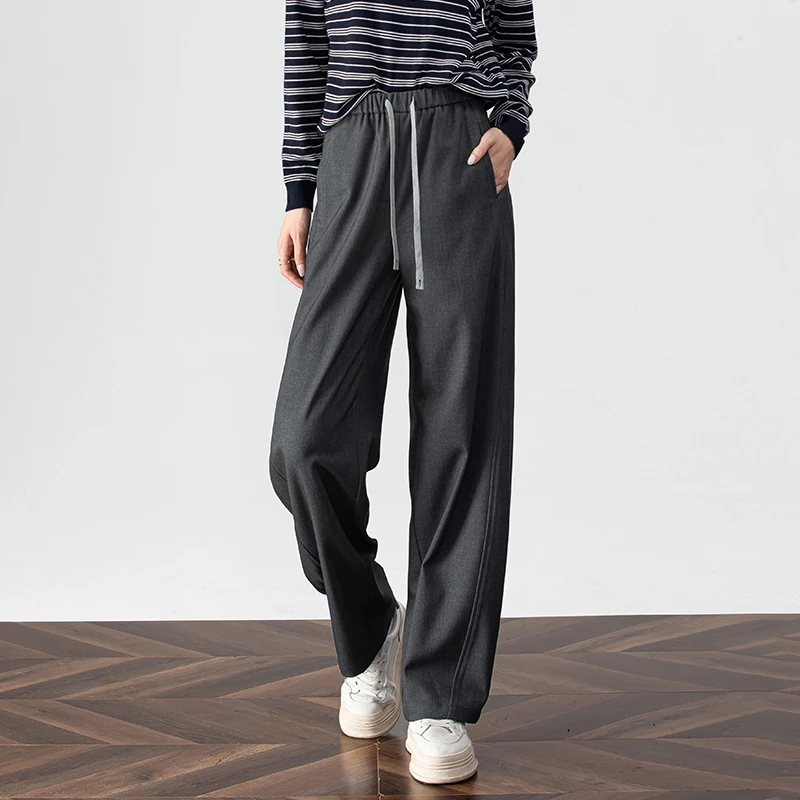 醋酸羊毛西装裤高级感垂感女裤2025新款秋季休闲西裤弯刀裤阔腿裤