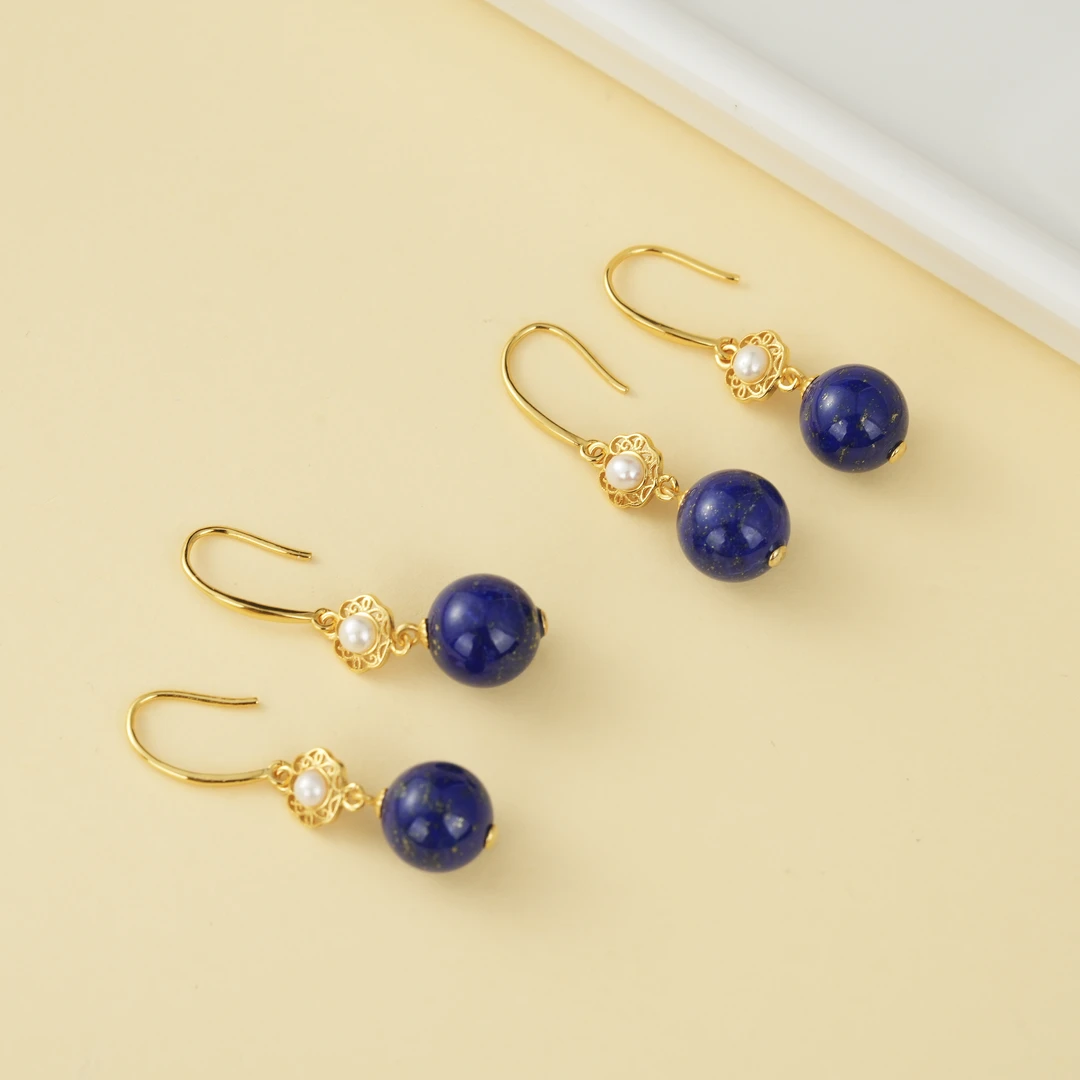 【云上好物】S925银青金石耳钩-多样性发一件-9.5mm-DS47653-16（JG）