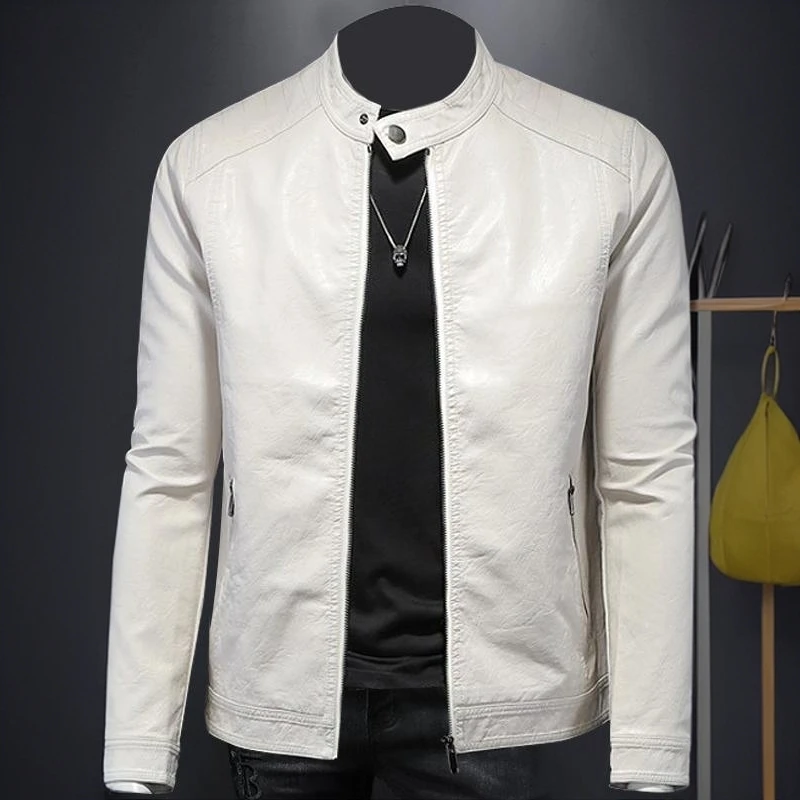 希敦纽勒春秋装休闲立领皮衣男薄款夹克短款加绒皮尤派克皮外套