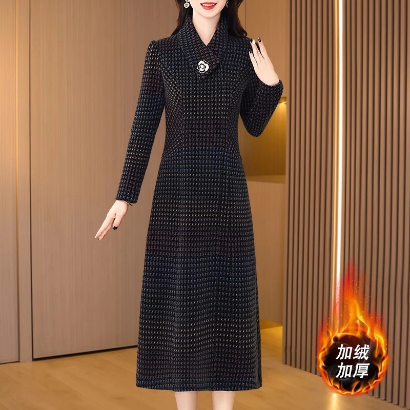 【可蓓儿】千鸟格时尚洋气连衣裙2025新款女秋冬季长袖加厚爆妈妈装