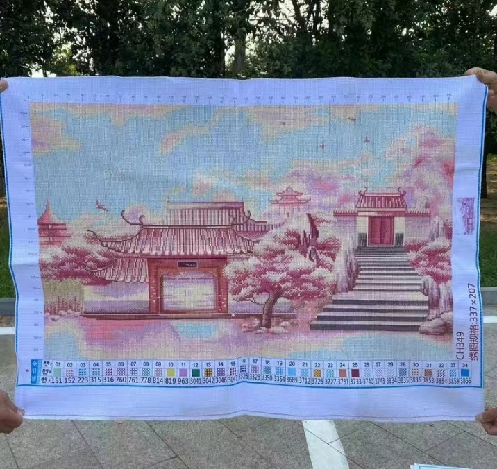 纯手工绣好的十字绣成品349桃源寺客厅装饰挂画