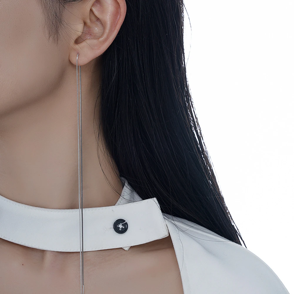 925银耳饰 个性极简S925纯银流苏耳线ins冷淡风百搭长款链条耳线