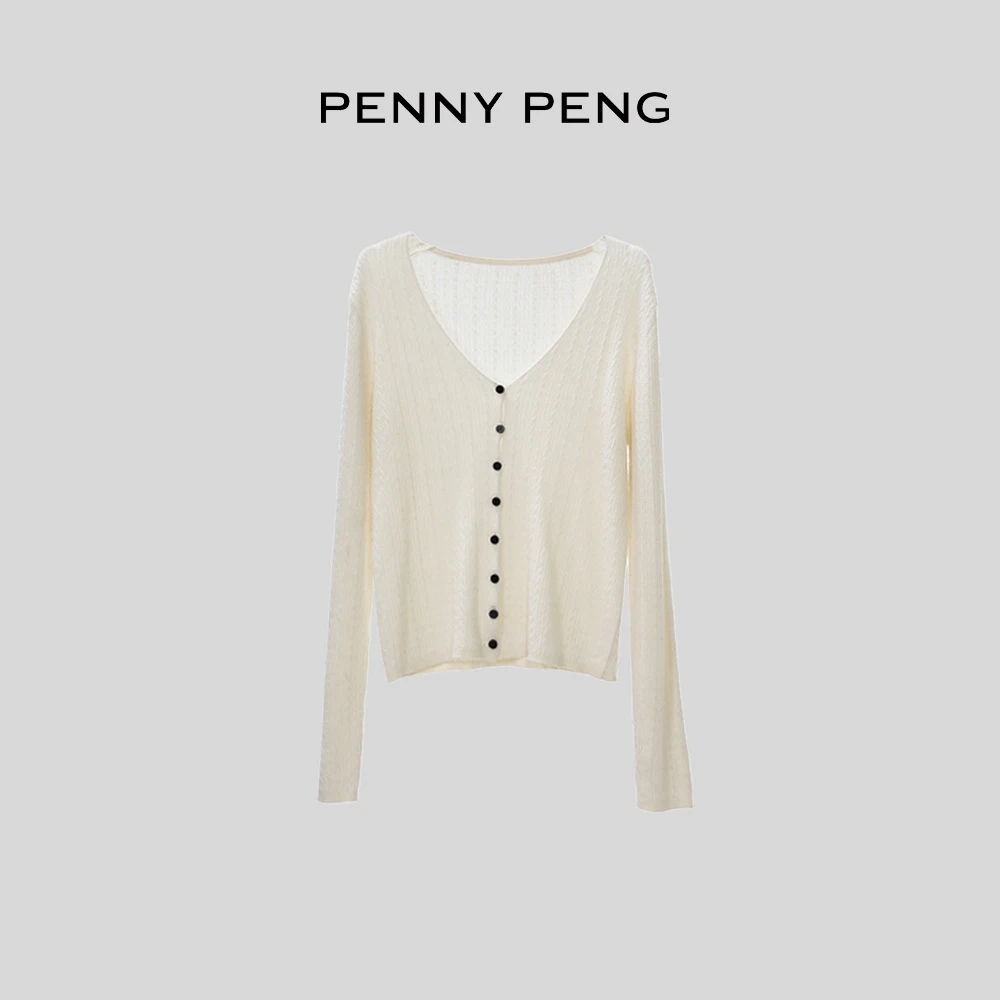 PENNYPENG云朵奶盖春季欧若风轻奢百搭奶油色气质桑蚕丝羊绒开衫