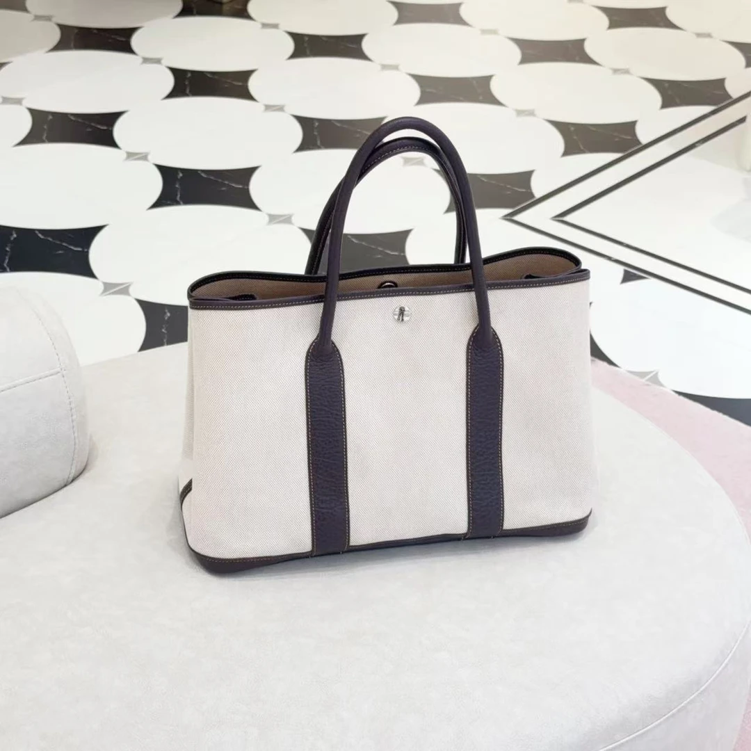 95新 Hermes/爱马仕 GGS爱马仕Gardenparty36米色帆布拼75039276