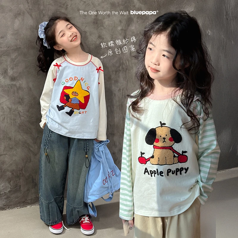 【纯真】蓝小爸童装女童插肩袖T恤新款宝宝休闲洋气卡通