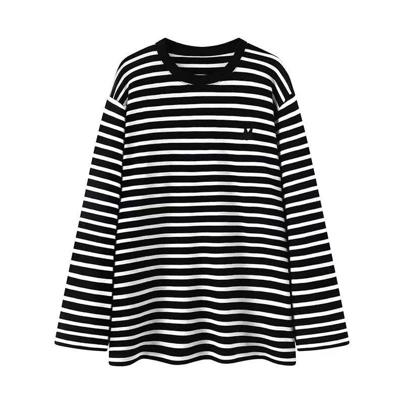 KS-2025春季新款时尚百搭条纹长袖卫衣打底衫女