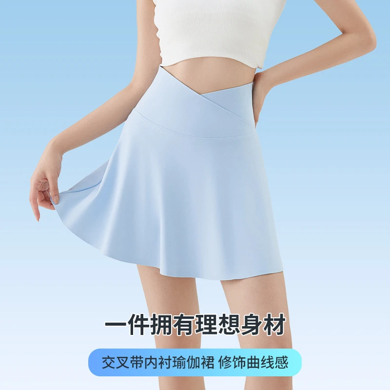 女士百褶网球裙夏季速干透气防走光专业跑步马拉松白色瑜伽运动裙