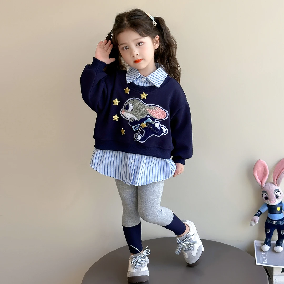 常规春秋卡通风套头休闲风女童套装打底休闲多巴胺穿搭