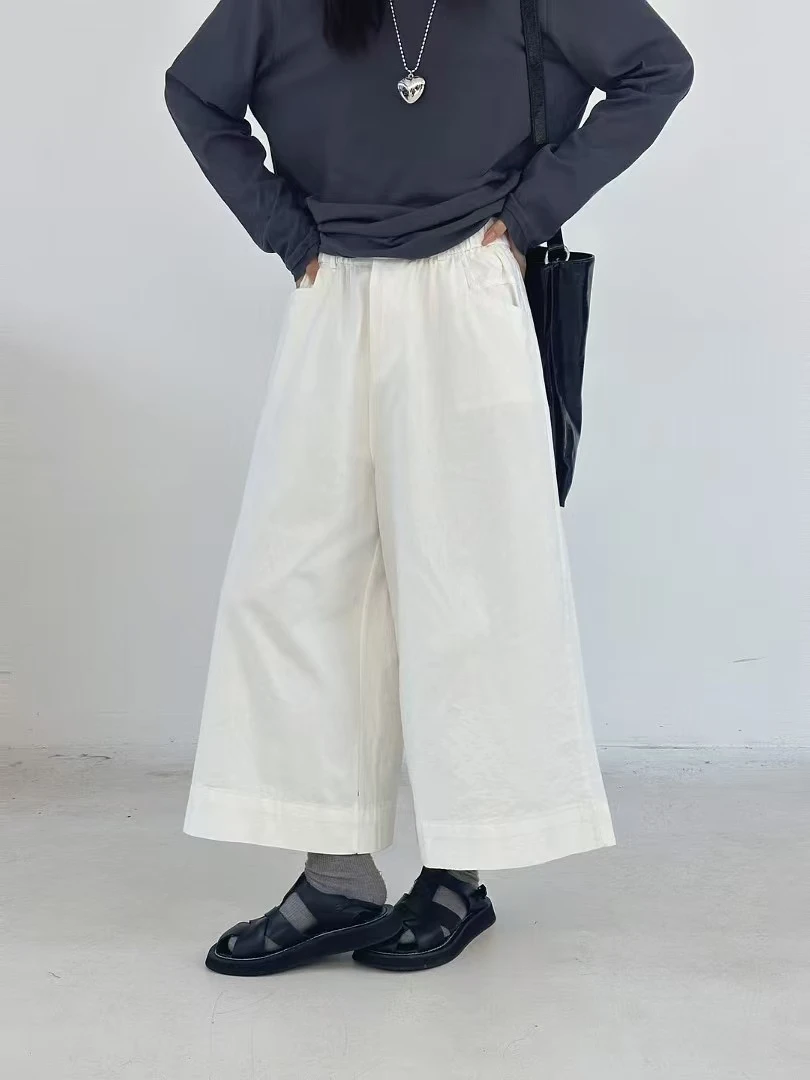 胖妹妹大码阔腿裤女2025夏季后腰松紧宽松显瘦七分休闲裤薄款裤子