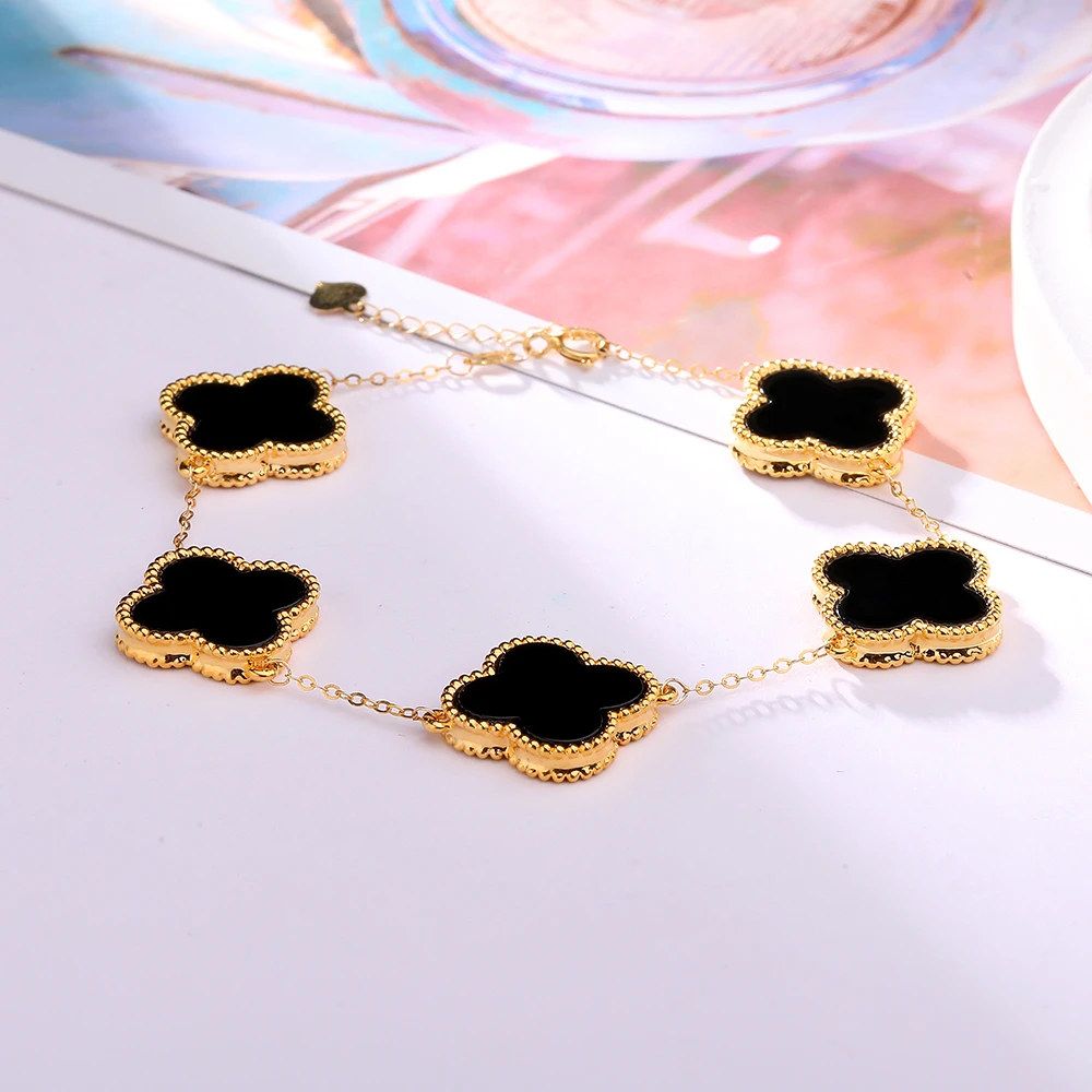 【倩倩专属】18K金黑玛瑙10/13/15mm四叶【重金版】手链 百搭经典