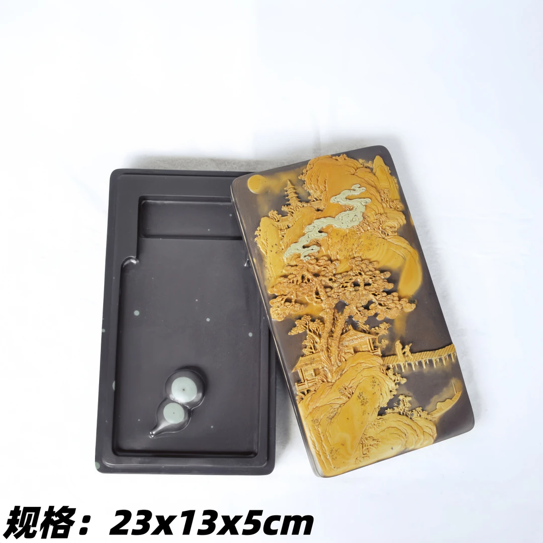 攀枝花苴却砚手工雕刻 秋山访友图 收藏级老坑金黄膘大师级工艺