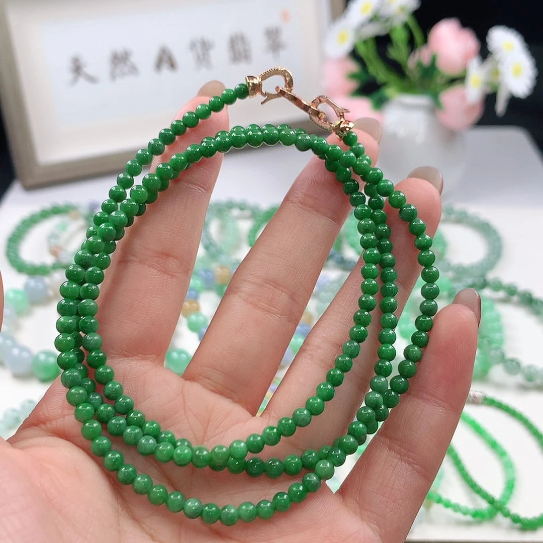 叫***姐翡翠未镶嵌手链项链3.7mm