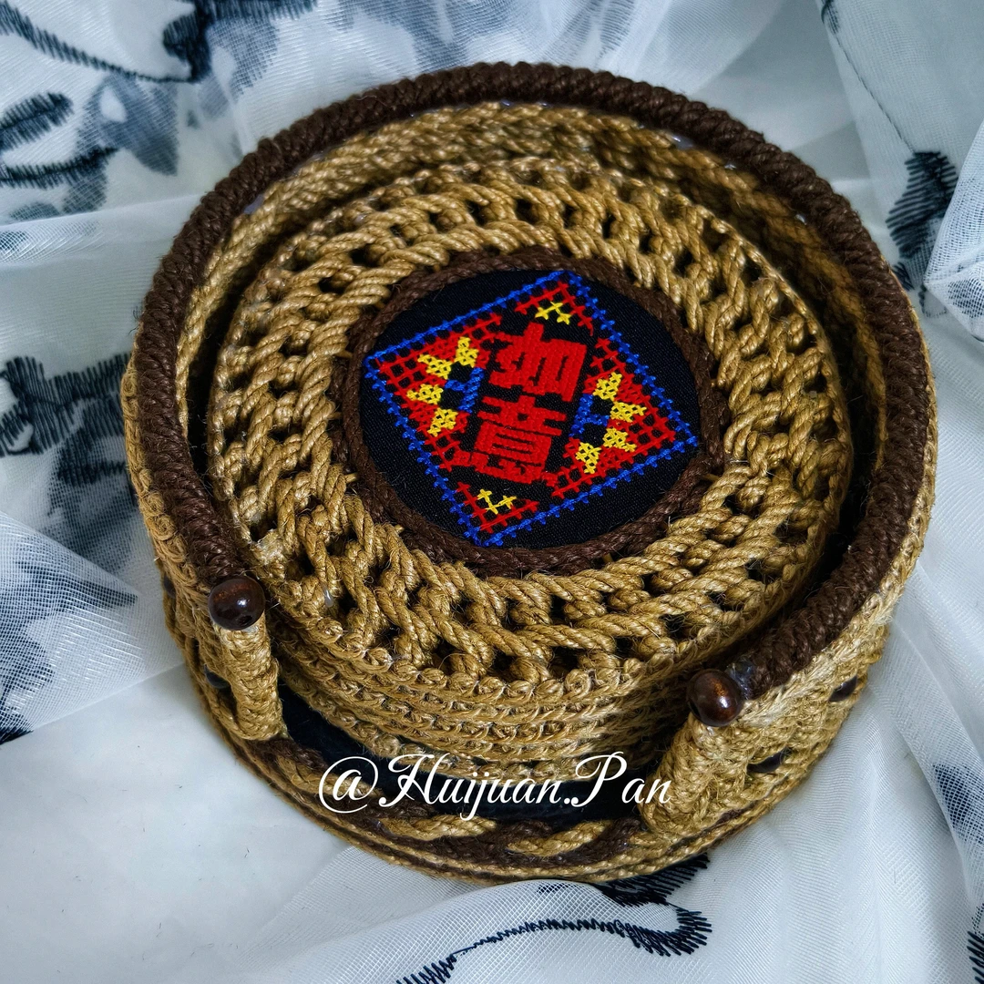 原创民族风手工编织吉祥如意茶杯垫组合套装