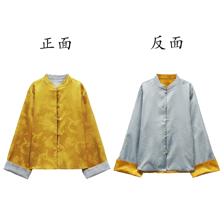 月鎏 新款国风桑蚕丝丝绒双面穿时尚圆领休闲上衣 JX-5205