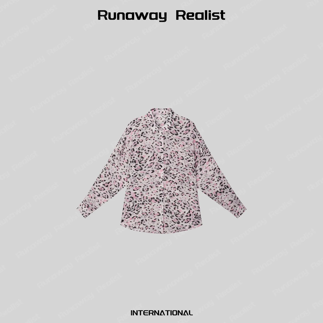 【RUNAWAY REALIST】黑标-100桑蚕丝粉红豹纹大版衬衫 W470