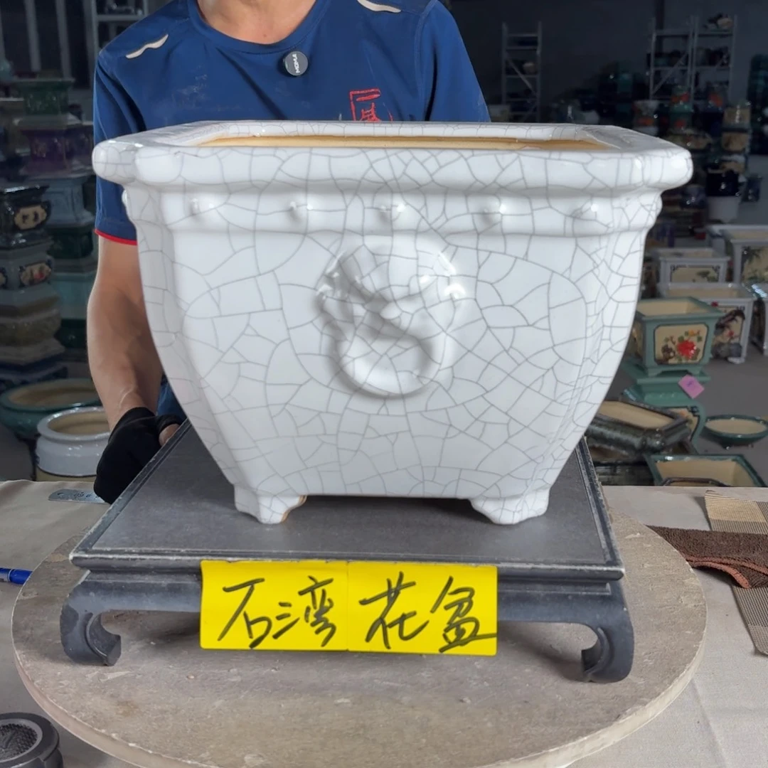 一风堂石湾花盆 内24*19小釉裂