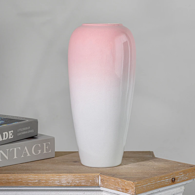 景德镇陶瓷花瓶高温粉渐变冰裂地面智能插花装饰品花器复古花瓶